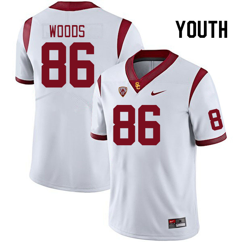 Youth #86 CJ Woods USC Trojans College Football Jerseys Stitched Sale-White